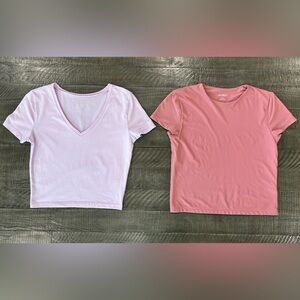 Wild Fable Shirt Bundle Pink Crew & Lavender Cropped V Neck Size M